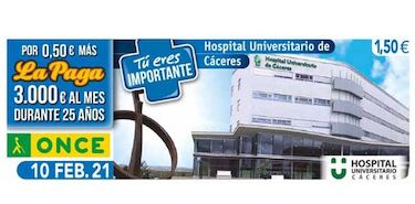 El Hospital Universitario de Cceres protagoniza el cupn de la ONCE 