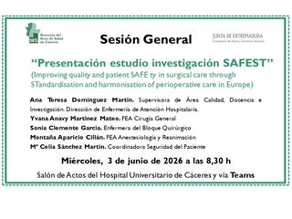 Presentación estudio investigación SAFEST (Improving quality and patient SAFE ty in surgical care through STandardisation and harmonisation of perioperative care in Europe)